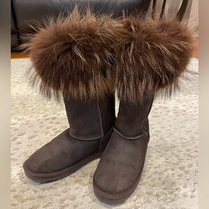 Fox Chocolate Real Fur Lined Footwear